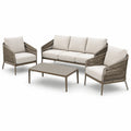 Set salotto esterno in metallo e corde con cuscini