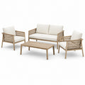 Set salotto da esterno in legno con cuscini beige