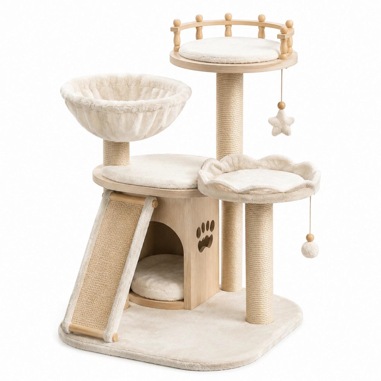 Albero Tiragraffi per Gatti in Legno MDF e Sisal Beige