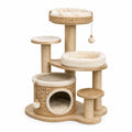 Albero tiragraffi per gatti in legno e rattan con cuscini crema