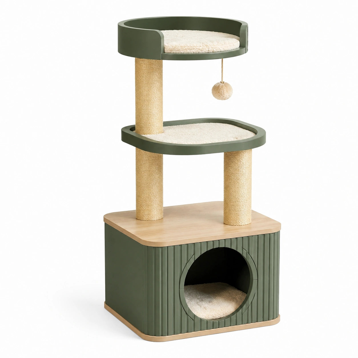 Tiragraffi in Legno e Sisal con Piattaforme Verde e Beige