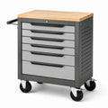 Carrello portautensili in metallo con piano in legno faggio 6 cassetti grigio