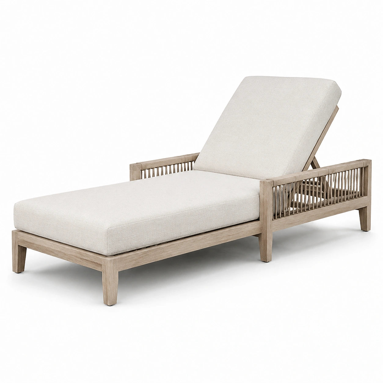 Lettino prendisole in legno e tessuto beige regolabile