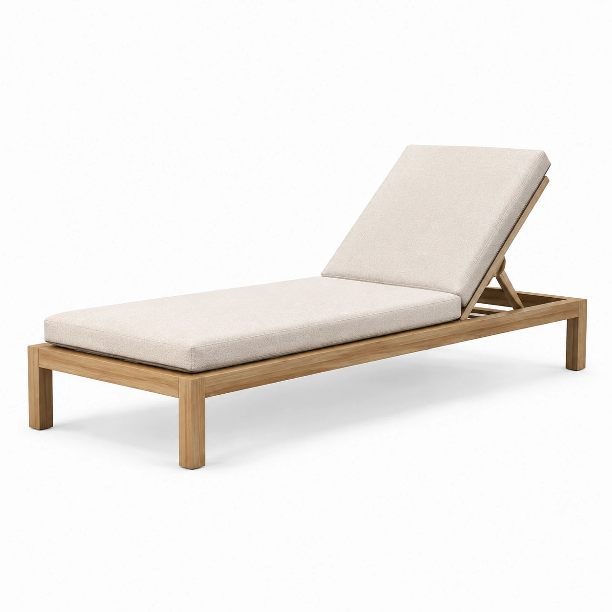 Lettino prendisole in legno con cuscini beige
