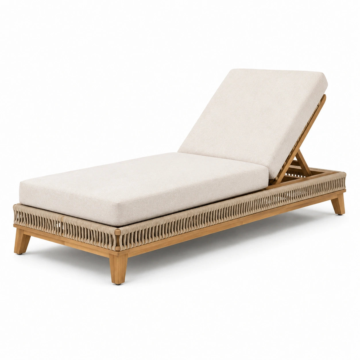Lettino prendisole in teak e corda sintetica colore beige