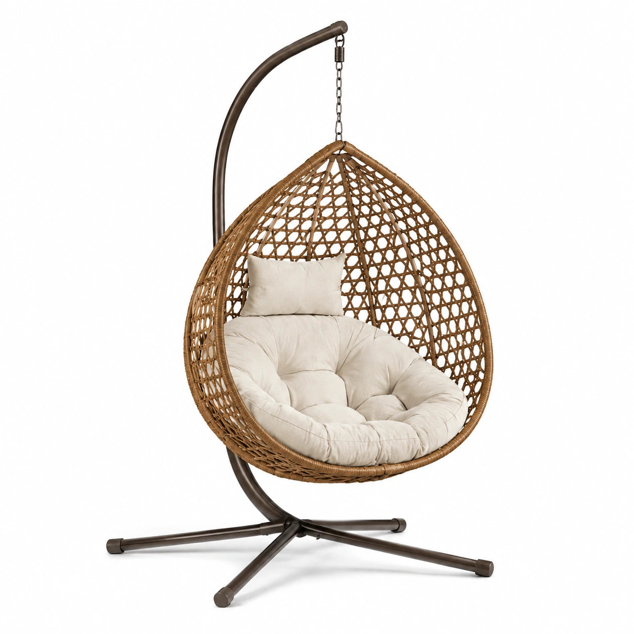 Sedia Sospesa in Rattan con Cuscino Beige