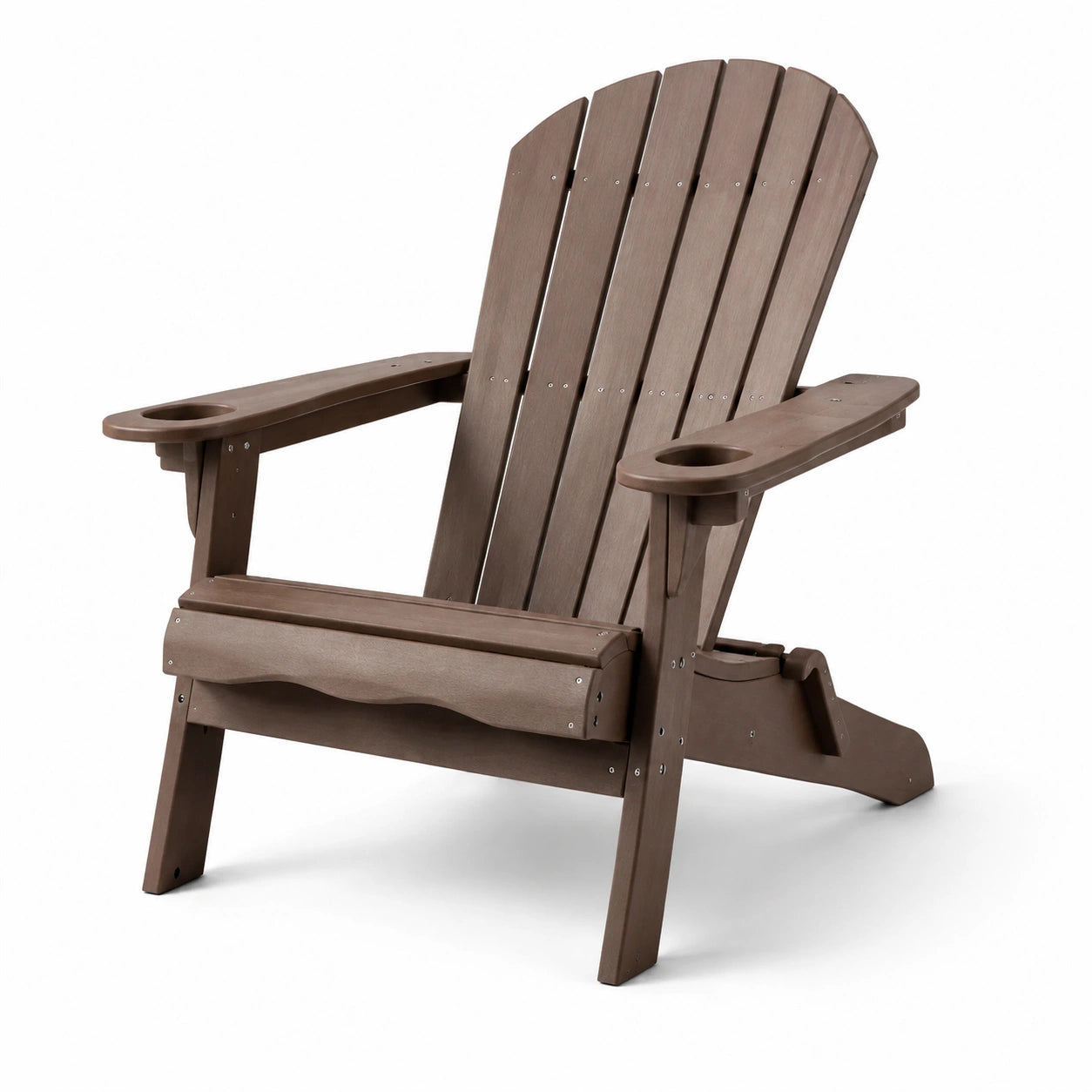 Sedia Adirondack in legno sintetico marrone per esterni con portabicchieri