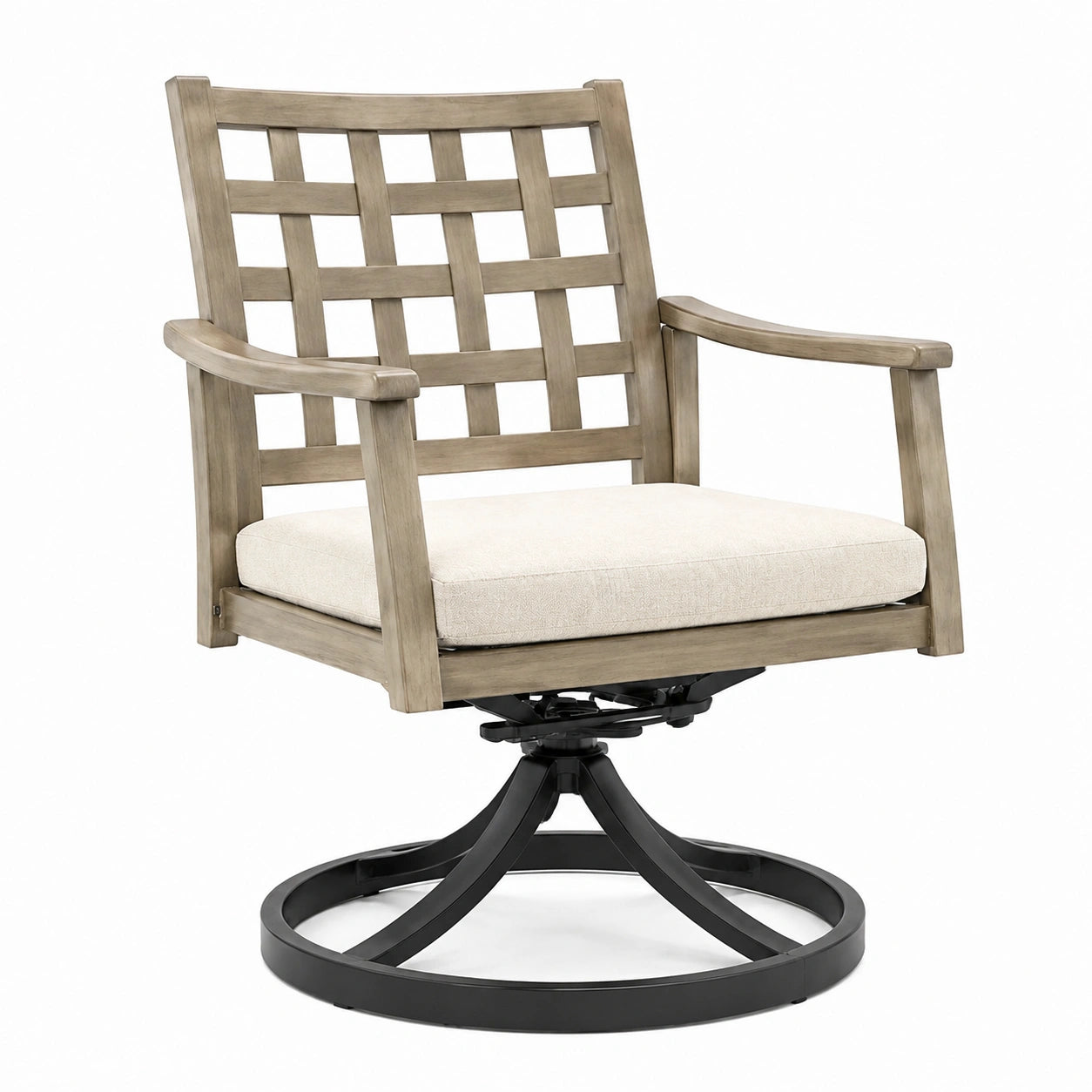 Sedia da esterno in legno e metallo con cuscino beige
