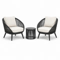 Set da giardino in metallo e rattan con 2 poltrone e tavolino rotondo nero e beige