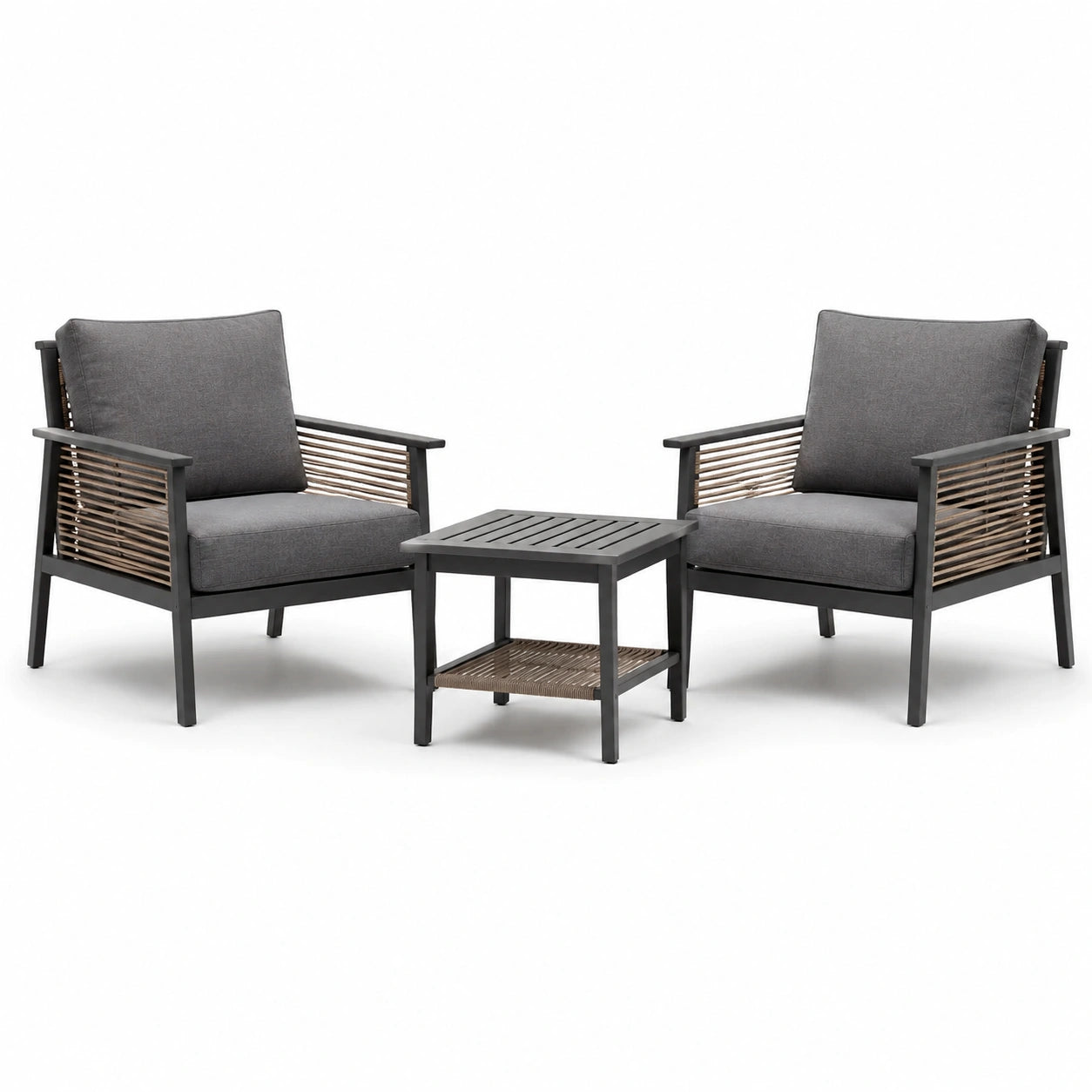 Set da giardino in metallo con poltrone e tavolino grigio