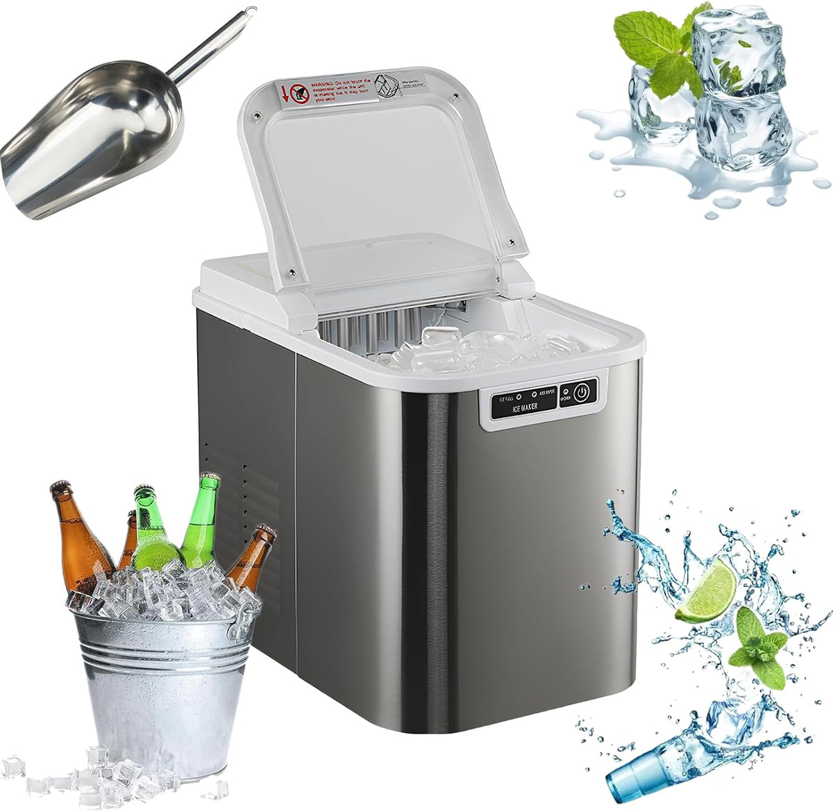 Macchina per cubetti di ghiaccio, LYDBMYT, 12 kg, 2,2 L, 327 mm, Trasparente
