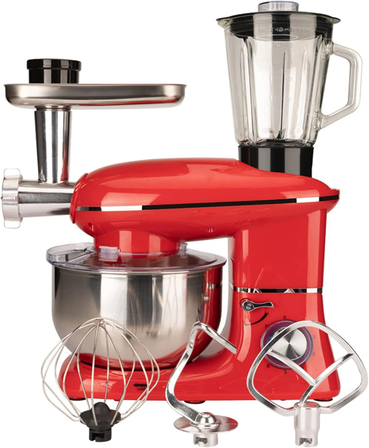YARUMD FOOD, Robot da cucina, 5Litri, 600 g, 1500 W, Argento/Rosso, acciaio inox, illuminazione LED