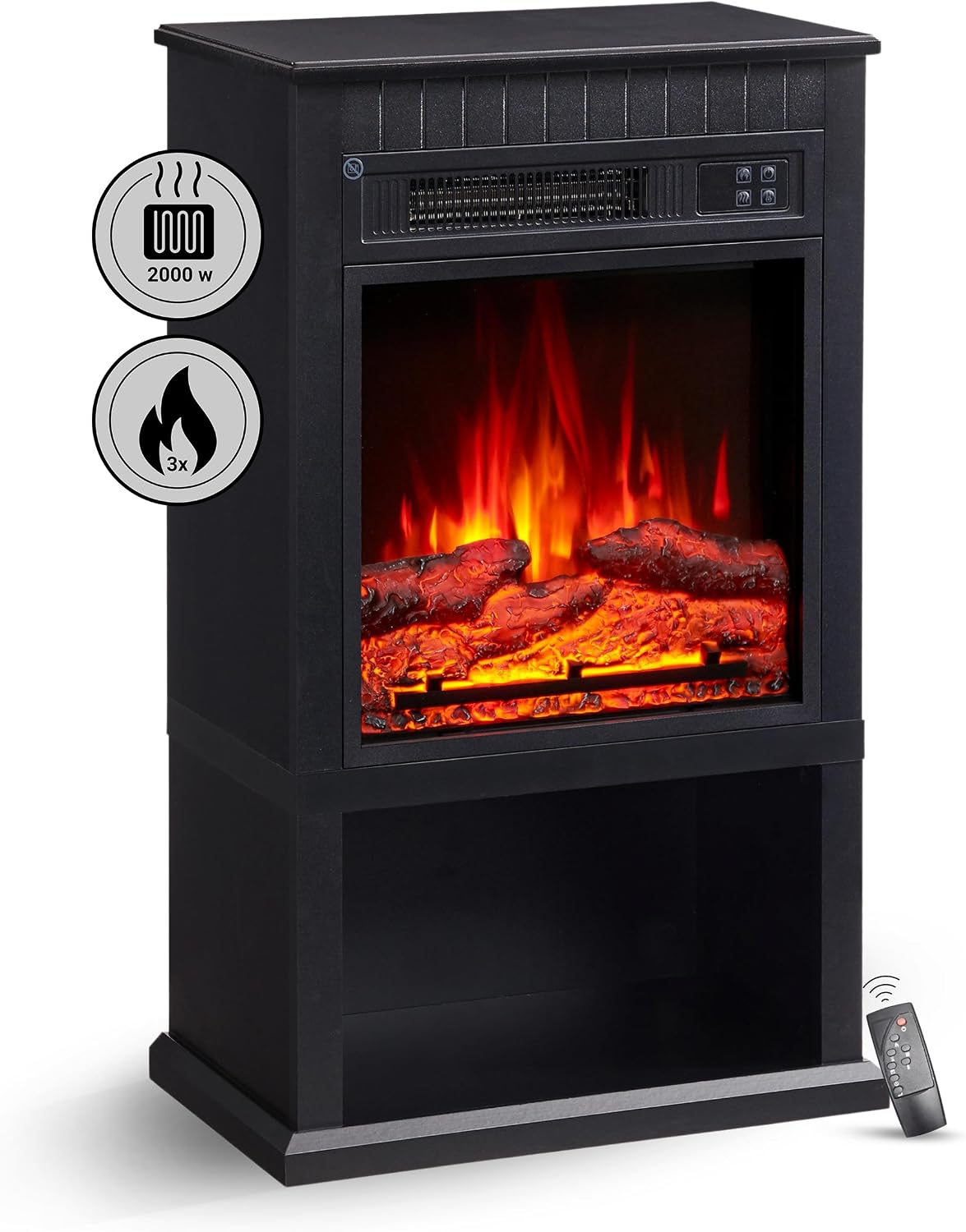 BALDERIA, Camino elettrico, 2000 W, Nero, telecomando, timer, protezione dal surriscaldamento