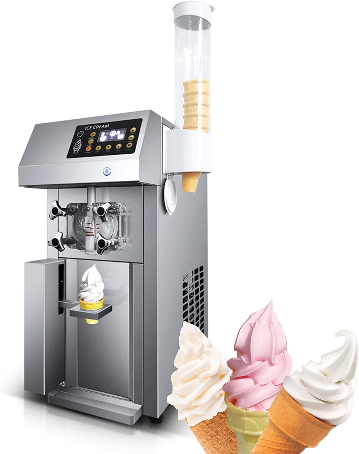 WOTZOV, Gelatiera, 1250 W, 12 L, 70,5 cm, Argento, acciaio inox, illuminazione LED
