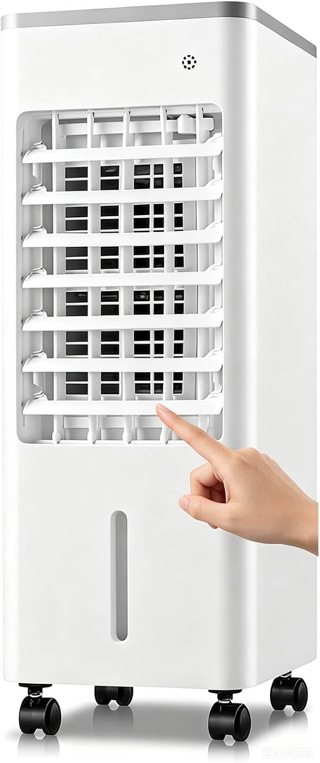Condizionatore portatile, 9 L, Bianco, alluminio, illuminazione LED, telecomando, timer