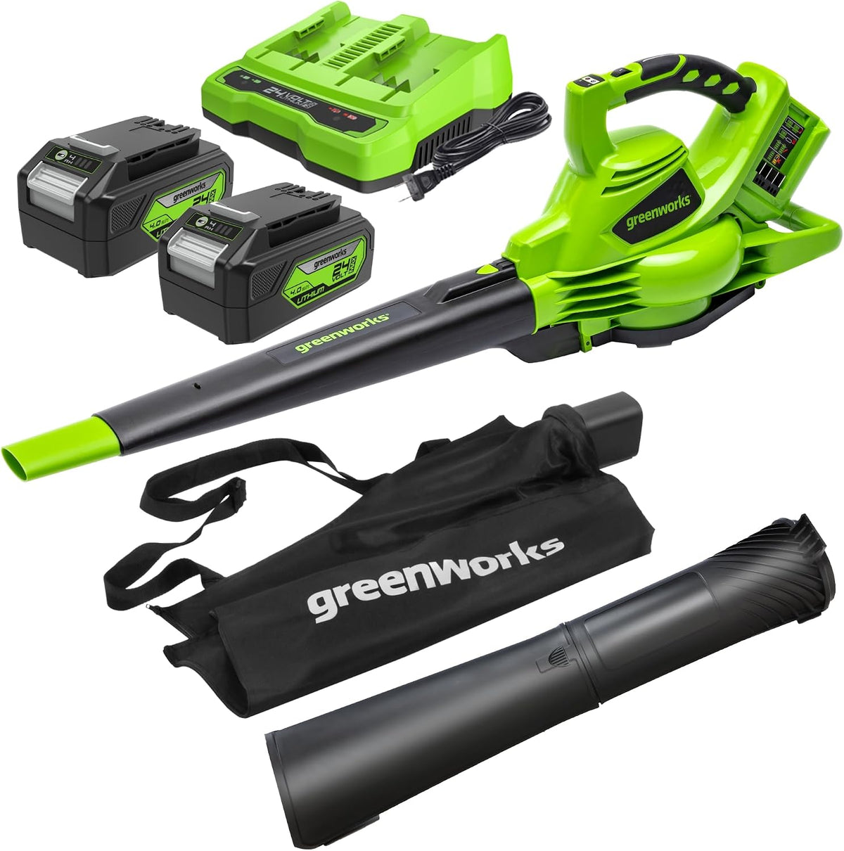 Greenworks, Soffiatori per foglie, GD24X2BVK4X, 48 V, 9 m, 45 L, Nero