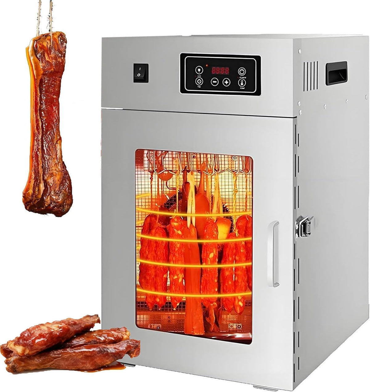 LjlXanthiper, Essiccatori per alimenti, 30-90°c, 34 x 40 x 55 cm, 800 W, Argento, acciaio inox, timer
