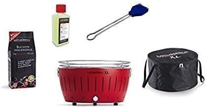LotusGrill, Barbecue a carbone, 1 KG, 200 ml, Rosso, acciaio inox, vano contenitore, illuminazione LED, USB