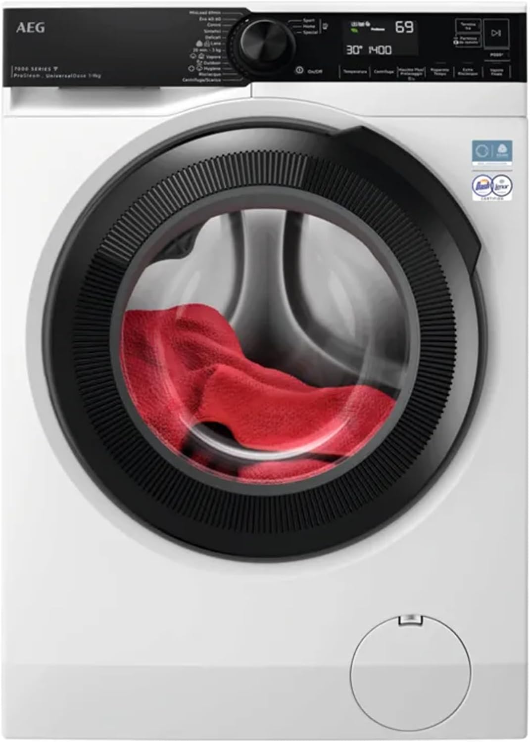 Electrolux, Lavatrice, LR7FH94VY, 9 kg, 1351 Giri/min, 74 dB, Bianco, acciaio inox, illuminazione LED