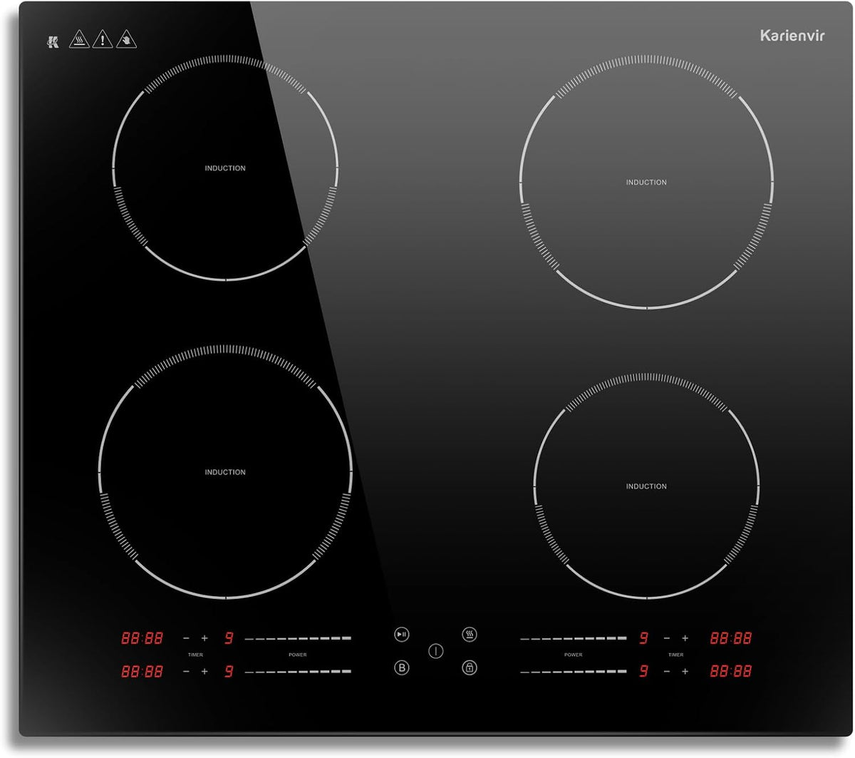 Karienvir, Piano cottura a induzione, 60 cm, 7200 W, Nero, timer