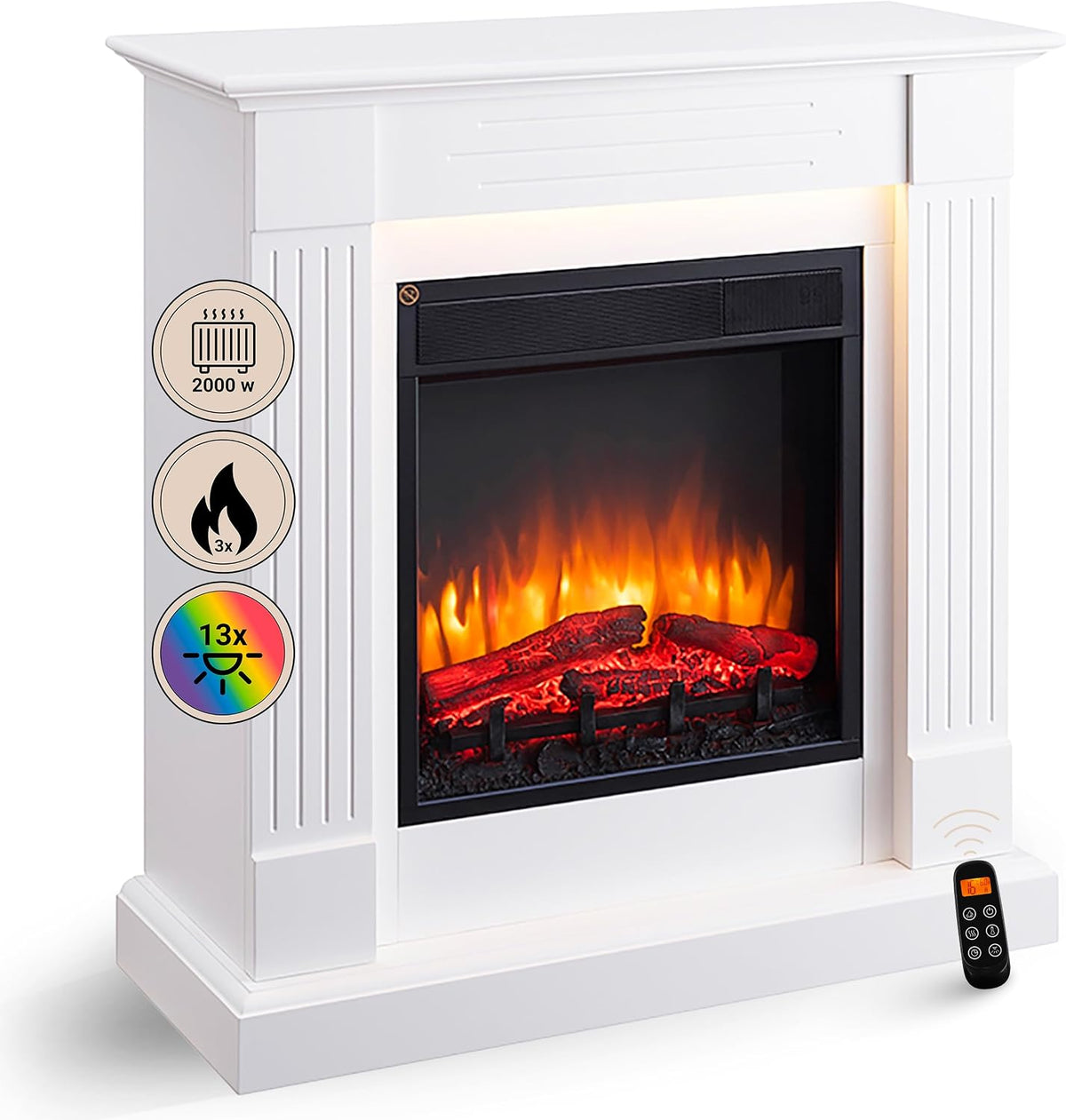 BALDERIA, Camino elettrico, EF223A-MT223A, 2000 W, Bianco, illuminazione LED, telecomando