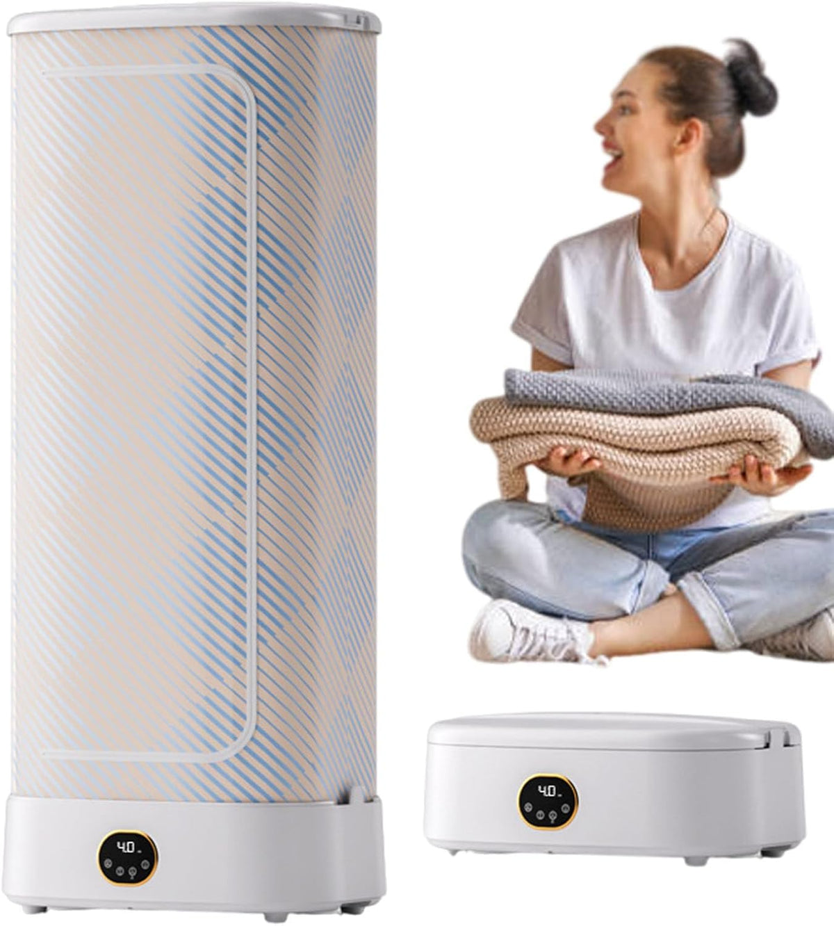 Asciugatrice, 52,5 x 37,5 x 131 cm, 12 kg, 1000 W, Bianco, struttura pieghevole, telecomando, timer