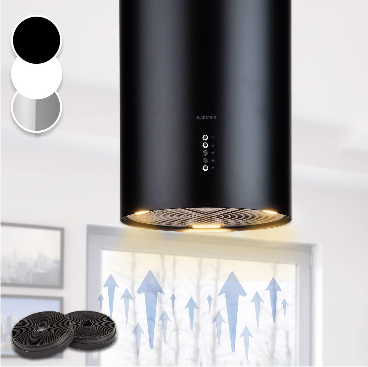 KLARSTEIN, Cappa aspirante, 651 m³/h, 35 x 38 cm, 600 m³/h, Nero/Argento, alluminio, illuminazione LED, timer