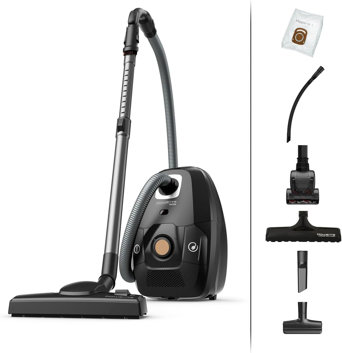 Rowenta, Aspirapolvere, RO6189EA, 4,5 L, 400 W, 64 dB, Nero, vano contenitore, filtro HEPA