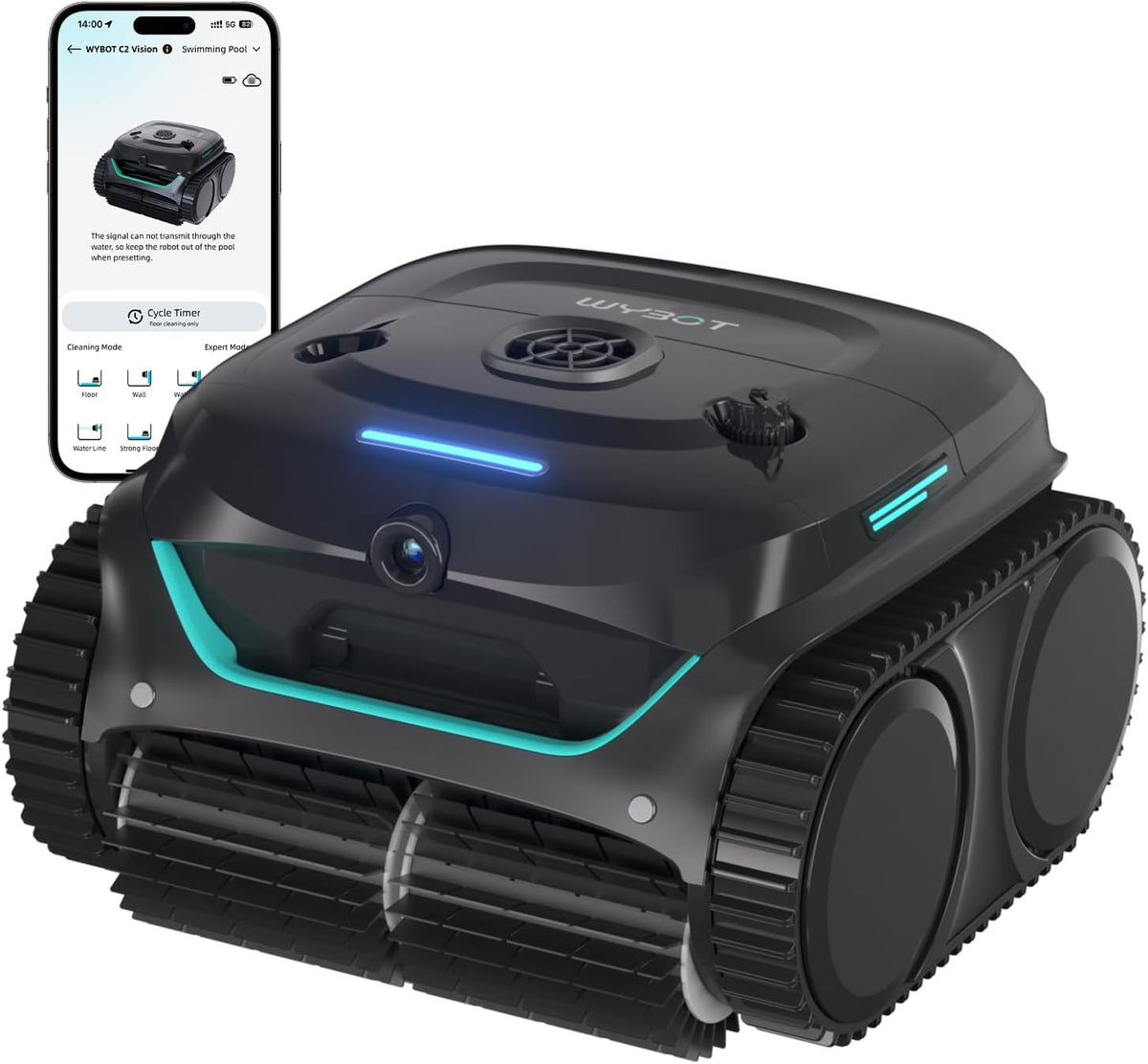 WYBOT, Pulitori automatici, 200 m, Nero, timer, filtro HEPA, funzionamento senza fili