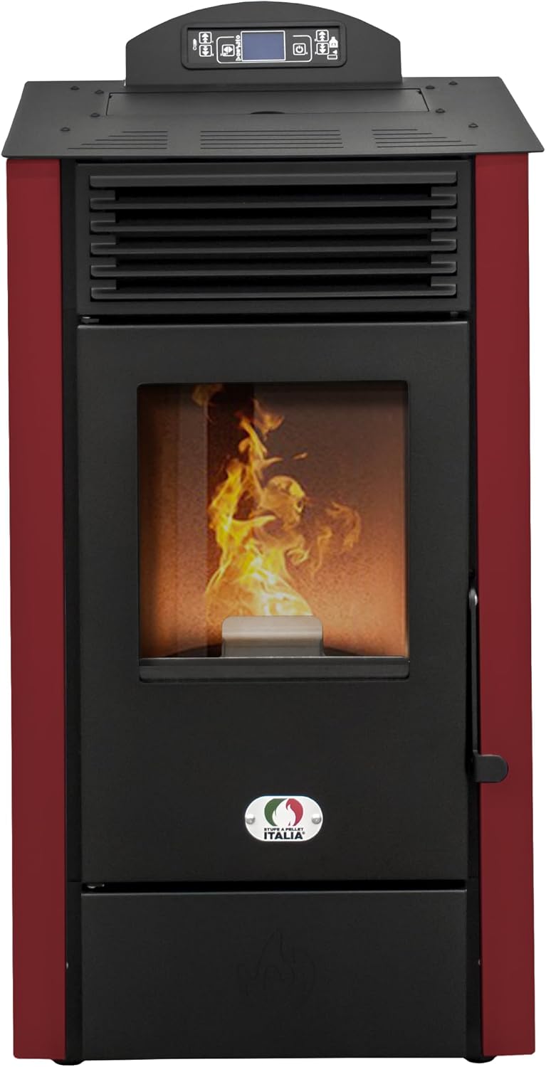 STUFE A PELLET ITALIA, Stufe elettriche, 8 kW, 70 m, Rosso, Wi-Fi, telecomando