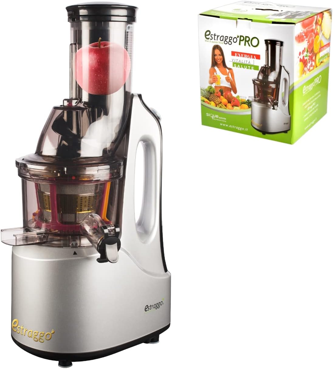 SIQUR SALUTE, Centrifughe ed estrattori di succo, 240 W, 60 Giri/Min, 5.000 giri/min, Argento