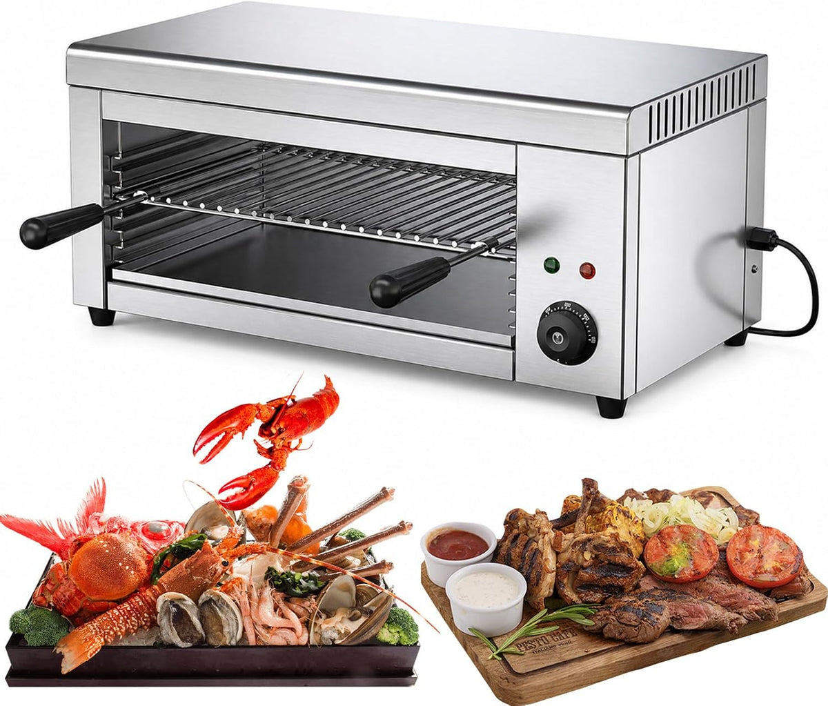 RUODATONLY, Bistecchiere, 2000 W, 460 x 160 x 260 mm, 300 °C, Argento, acciaio inox