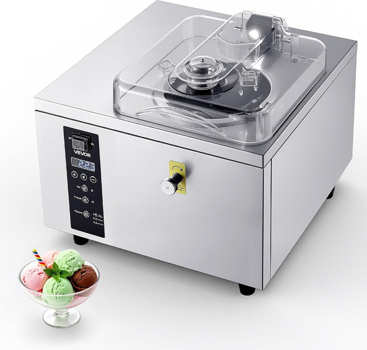 VEVOR, Gelatiera, 500 W, 5 L, Argento, acciaio inox, illuminazione LED