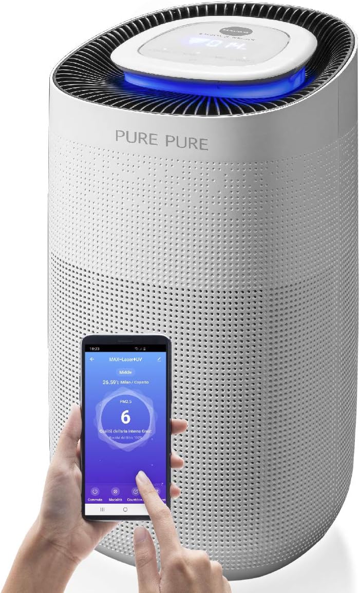 Macom, Purificatore d'aria, PM2.5, Bianco, illuminazione LED