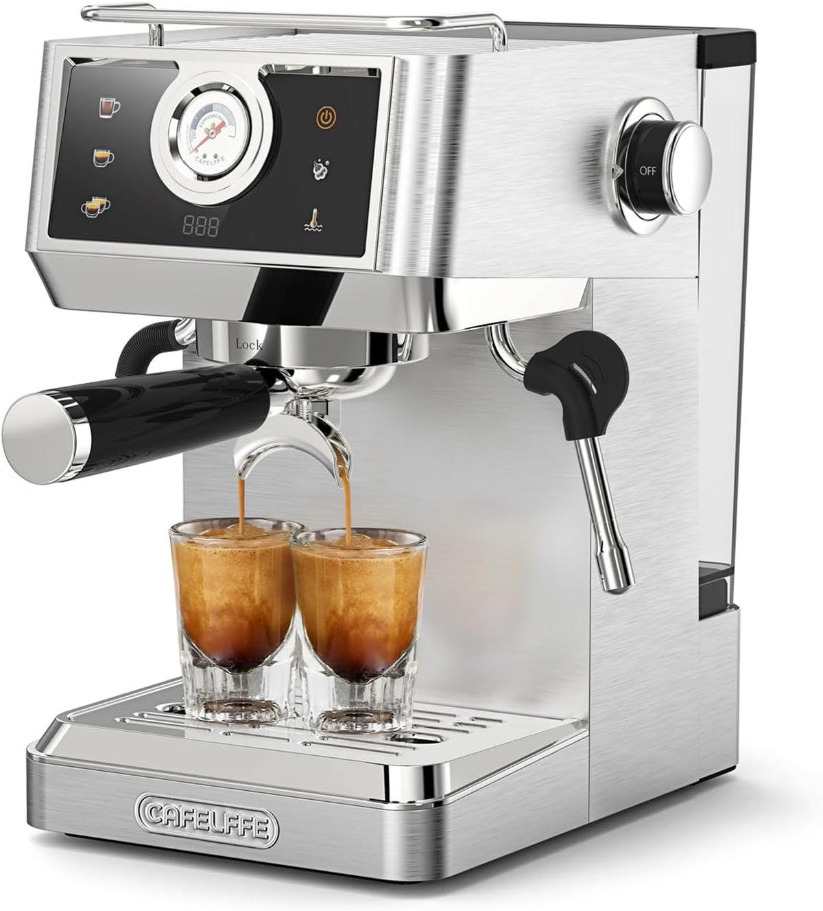 CAFELFFE, Macchina da caffè, MK-902, 20 bar, 58 mm, 1,5 l, Argento, acciaio inox, illuminazione LED