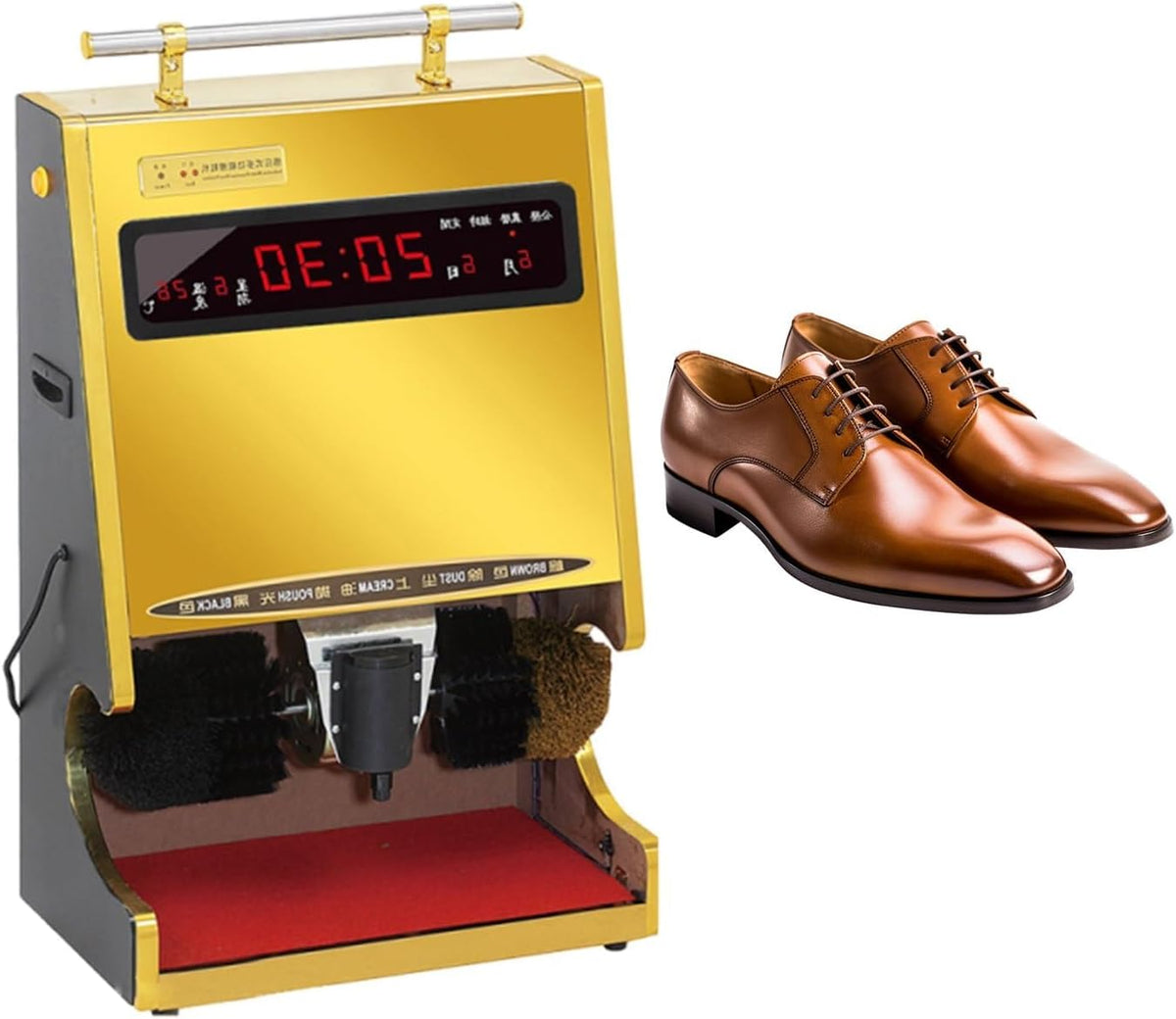 Spazzole per lavare scarpe, 53x33x80 cm, 100 W, 30 cm, Oro, acciaio inox