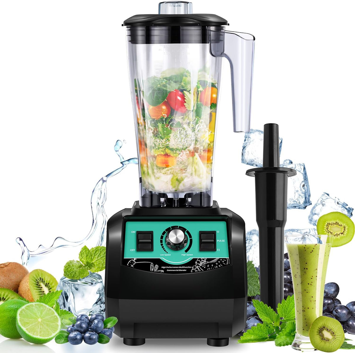 Huanyu, Frullatore, 3 litri, 2800 W, Nero, acciaio inox