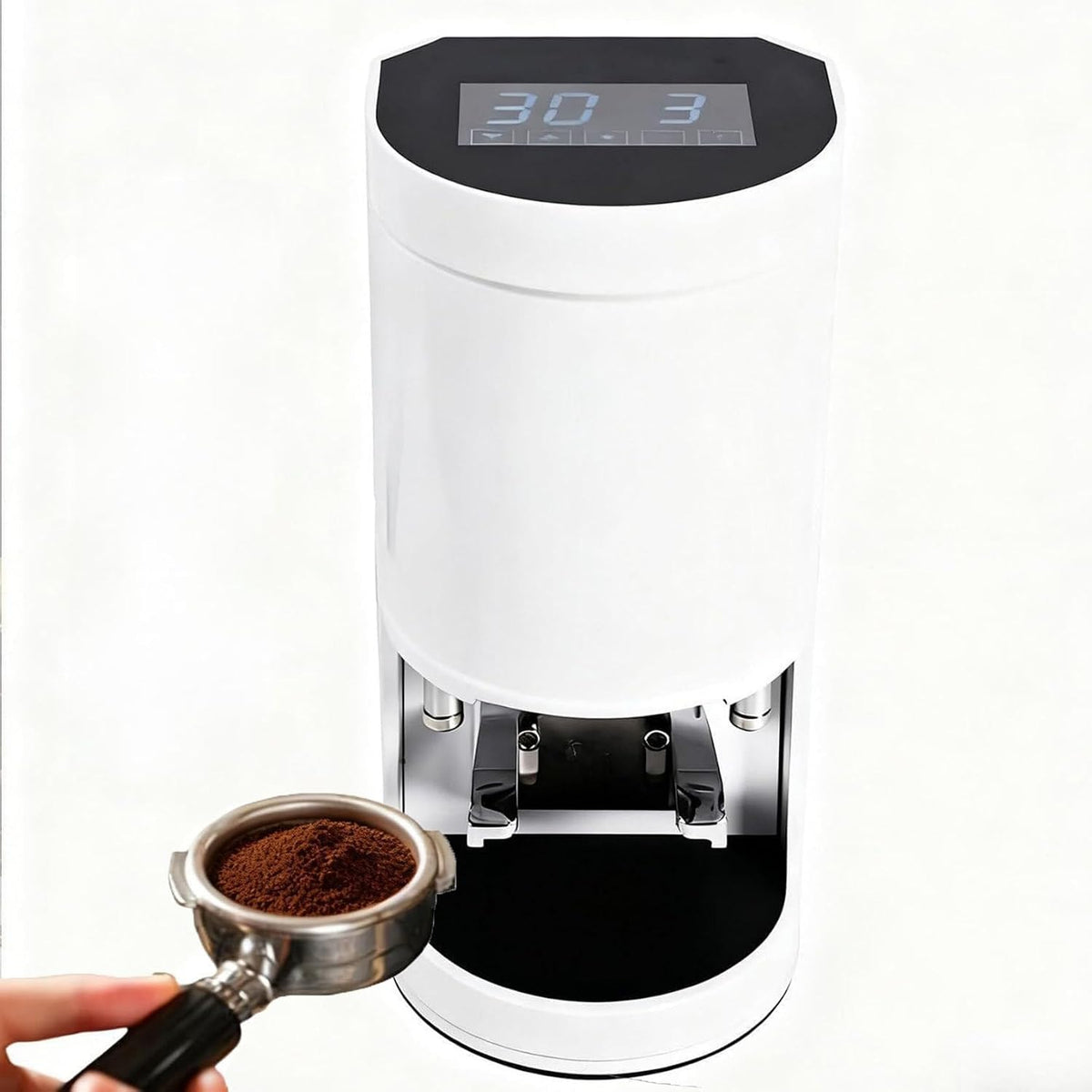 ZHIXUMM, Macinacaffè elettrici con centrifuga, 58 Mm, 30 Kg, 12 V, Bianco, acciaio inox