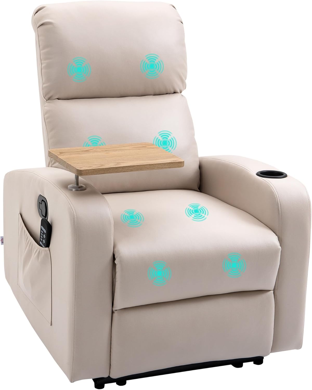 Poltrona relax, HOMCOM, 82 x 99 x 103 cm, 77 L, Beige, USB, telecomando, timer