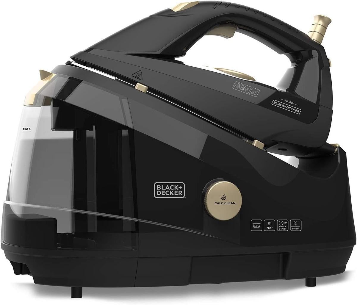 BLACK+DECKER, Ferri a caldaia, BXSS2400E, 2400 W, 150 g, 7 bar, Nero, spegnimento automatico