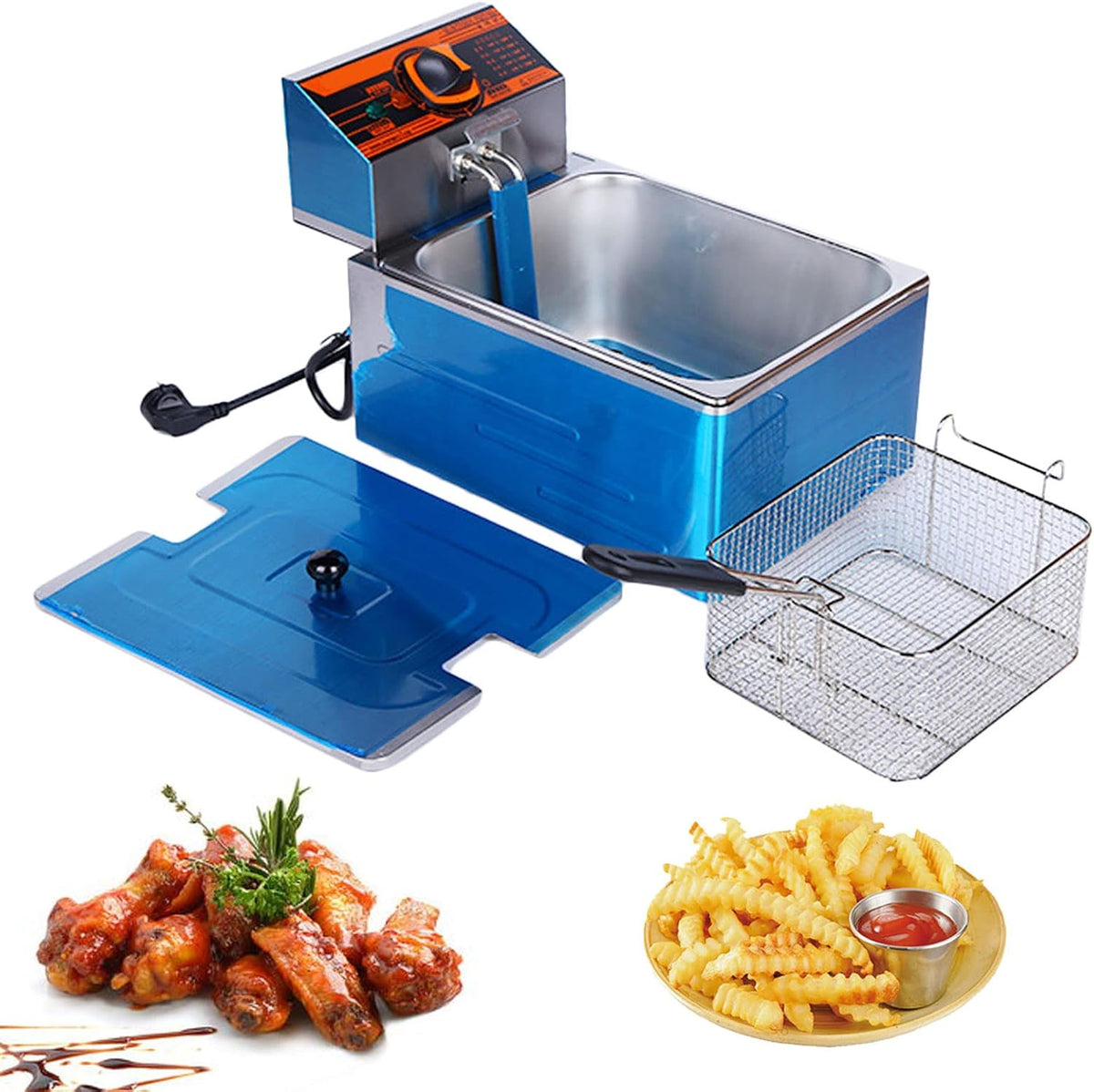 Annuod, Friggitrice ad aria, 5,5 litri, Argento, acciaio inox, Airfryer