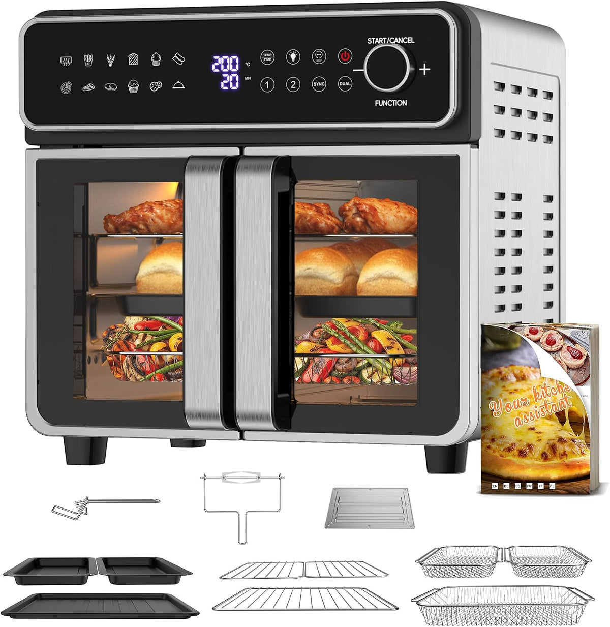 Forno elettrico, Emphsism, 23 L, 40x38.5x40 cm, 200°C, Nero/Argento, Airfryer, spegnimento automatico