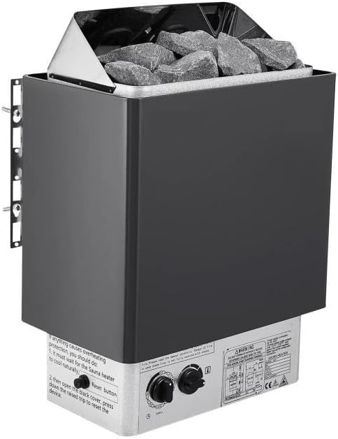 MNMIOIO, Accessori per la sauna, 3 kW, 9,5 kg, Argento, acciaio inox, timer, protezione dal surriscaldamento