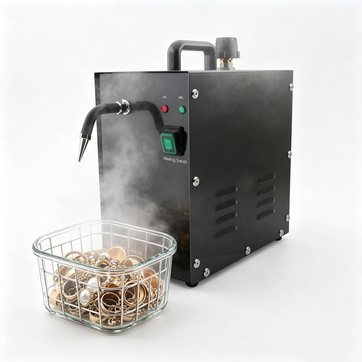GESAIDES, Pulitore a vapore, 2 litri, 1300 W, 4 kg, Argento/Nero, acciaio inox