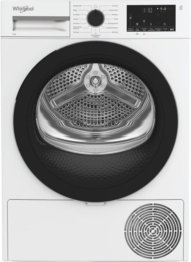 Whirlpool, Asciugatrice a condensazione, 83M, 83 M, 8 kg, 92 L, Bianco, illuminazione LED, Wi-Fi, pompa di calore