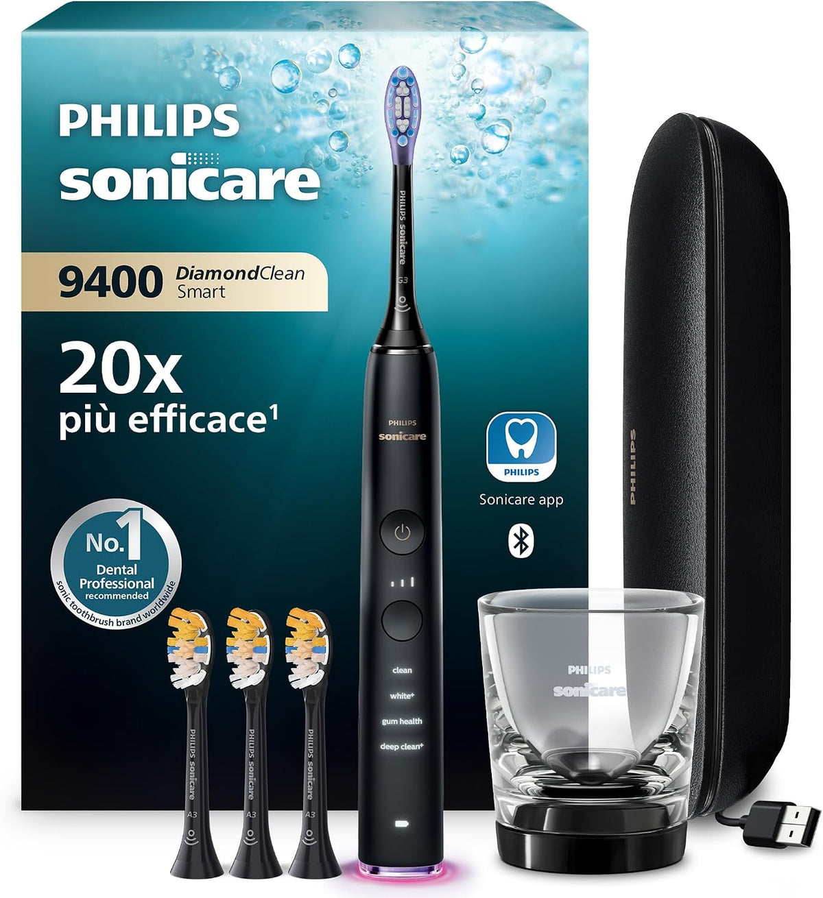 PHILIPS, Spazzolini a tecnologia sonica, HX9918/89, Nero, USB, timer