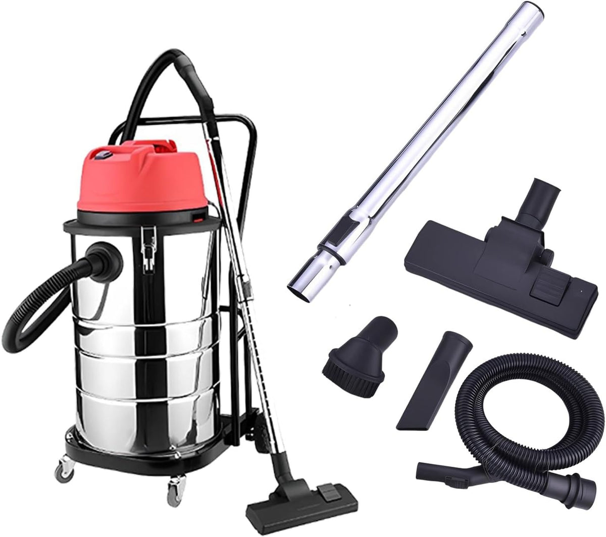 KAIKAFEI, Aspirapolvere, 1400 W, 60 L, 55 x 55 x 90 cm, Argento/Arancione, acciaio inox, 2 in 1