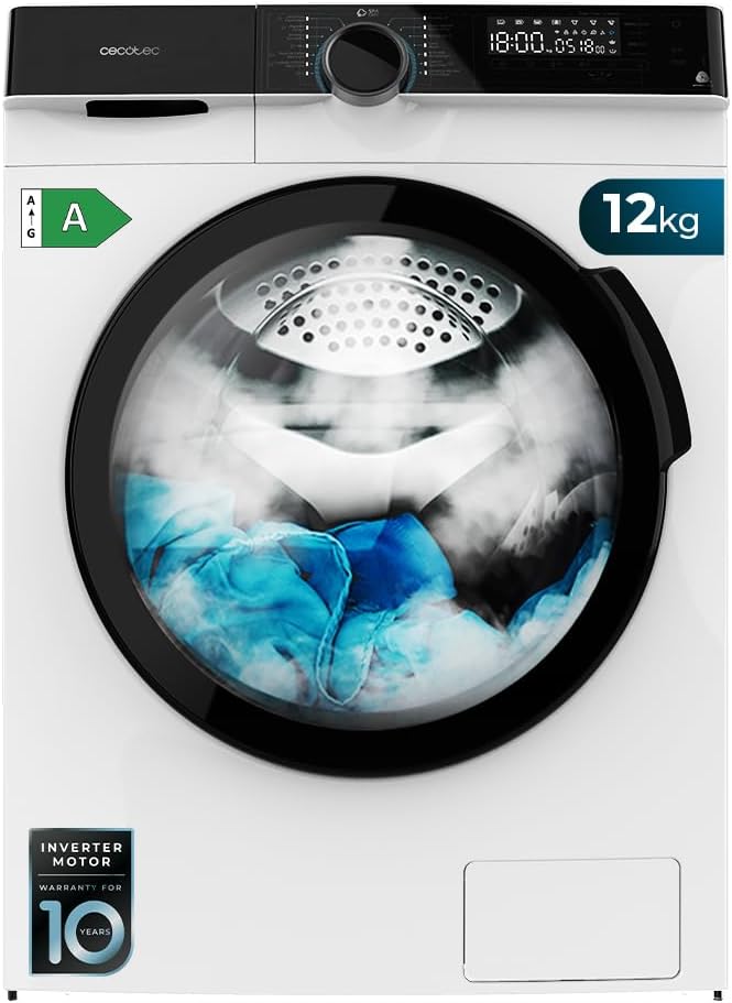 Cecotec, Lavatrice, 8 Kg, 2000 W, 1400 giri/min, Argento, motore inverter