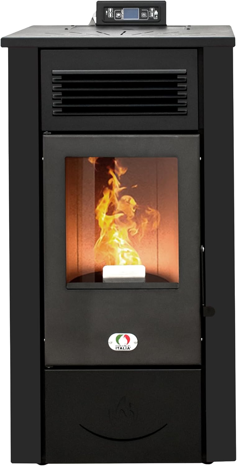 STUFE A PELLET ITALIA, Impianti di riscaldamento a pellet, 12 kW, 120 m, Nero, Wi-Fi, telecomando