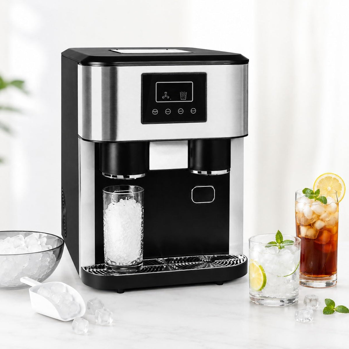Macchina per cubetti di ghiaccio, 340 x 455 x 455 mm, 1,8 l, 18 kg, Grigio, acciaio inox, 3 in 1